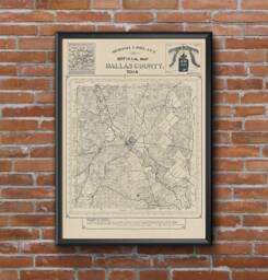 Dallas City Map Poster Print Wall Art - Texas Gift Old Decor For Home Office 1886 County Map - thumbnail 1