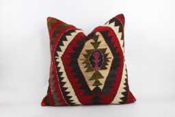 Handwoven Wool Kilim Pillow Cover, Bohemian Turkish Design, 24x24 Inch Cushion - thumbnail 1