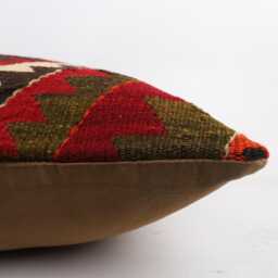 Handwoven Wool Kilim Pillow Cover, Bohemian Turkish Design, 24x24 Inch Cushion - thumbnail 4