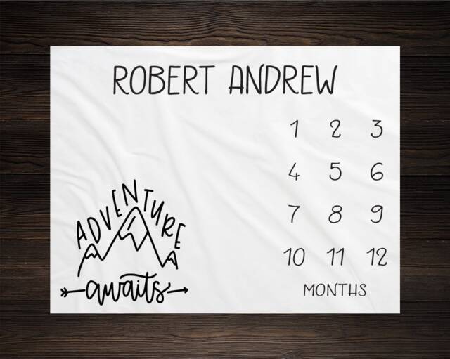 Adventure Awaits Milestone Blanket Monthly Growth Tracker Soft Fleece Mountains Baby Shower Gift Newborn Watch Me Grow - image 1