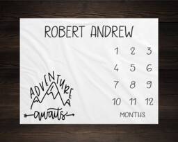 Adventure Awaits Milestone Blanket Monthly Growth Tracker Soft Fleece Mountains Baby Shower Gift Newborn Watch Me Grow