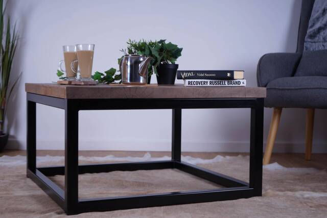Hand-Crafted Oak Coffee Table With Industrial Steel Base, Multiple Sizes - 2 Colour Leg Finishes - image 1