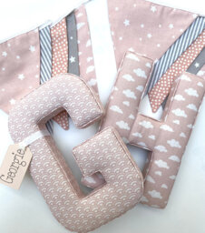 Fabric Padded Letter With Name Tag, Initial, Personalised Baby Gift, Baby Shower, Christening, 1st Birthday, Blush Pink, Nursery Wall Decor - thumbnail 1