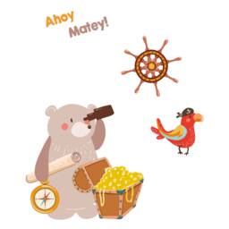 Pirate Bear & Parrot Wall Sticker Pack - Sticker, Treasure Island Decal, Decal - thumbnail 2