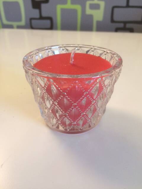 Teacup Candle, Clear Bevelled Diamond Cut Design Glass Votive, Filled With Xmas Pudding Scent Red Wax, Ideal Christmas Gift - image 1