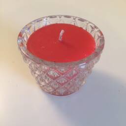 Teacup Candle, Clear Bevelled Diamond Cut Design Glass Votive, Filled With Xmas Pudding Scent Red Wax, Ideal Christmas Gift - thumbnail 2