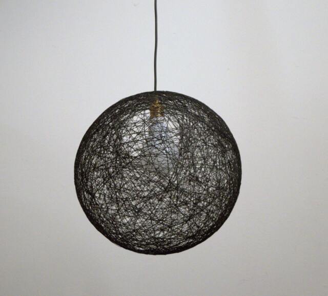 Black Sphere Pendant Light Modern Cotton Yarn Lamp - 30cm-12 - image 1