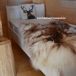 Genuine White-Brown Icelandic Sheepskin Rug 100% Natural Soft Long Wool, Schaffell, Hygge - thumbnail 3