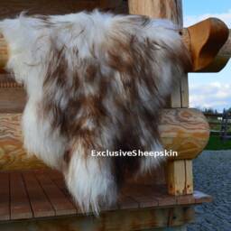 Genuine White-Brown Icelandic Sheepskin Rug 100% Natural Soft Long Wool, Schaffell, Hygge - thumbnail 2