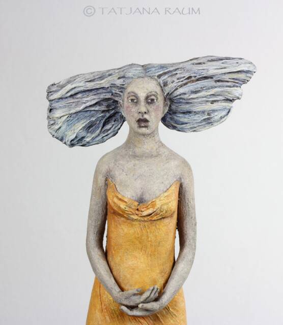 Ooak Clay Sculpture Woman in Yellow Dress Special Offer - image 1