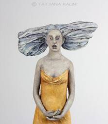 Ooak Clay Sculpture Woman in Yellow Dress Special Offer - thumbnail 1