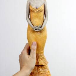 Ooak Clay Sculpture Woman in Yellow Dress Special Offer - thumbnail 2