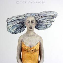 Ooak Clay Sculpture Woman in Yellow Dress Special Offer - thumbnail 4