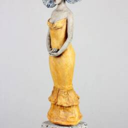 Ooak Clay Sculpture Woman in Yellow Dress Special Offer - thumbnail 3