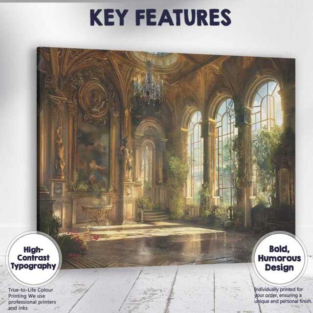 Grand Sunlit Baroque Palace Interior Elegant Architecture Canvas Wall Art Print Decor Picture Ready To Hang - image 1