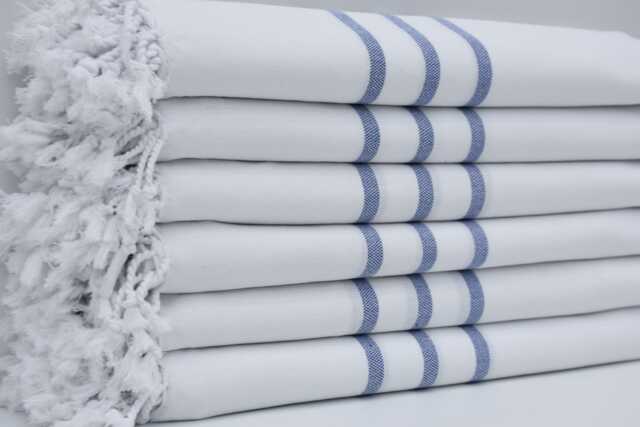 "Navy Blue Striped Towel, White Towel, Bath Peshtemal, Cotton Towel, Spa Towel, Turkish Towel, 3 Towel, 40""x70" - image 1