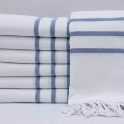 "Navy Blue Striped Towel, White Towel, Bath Peshtemal, Cotton Towel, Spa Towel, Turkish Towel, 3 Towel, 40""x70" - thumbnail 2