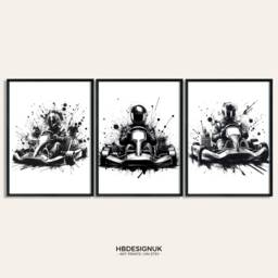 Go Karting Print Poster - Set Of 3 Posters - Room Decor Art Boys Bedroom Black Kart Prints Driver Gifts - thumbnail 1