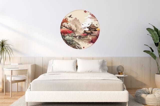 Japanese Wall Art , Peel & Stick Removable Circle Decal Minka Traditional Decor Japan - Thevinylcreation - image 1