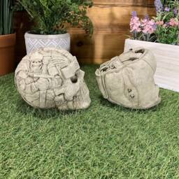 Stone Garden Pair Of Lambs Ii Lions/ Boxing Skulls Gothic Human Ornament Statue - thumbnail 3