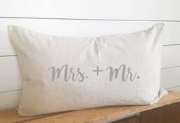 Mrs. & Mr Kidney Pillow, Bridal Gift, Wedding Bedroom Decorative Pillow 16x26 - thumbnail 1