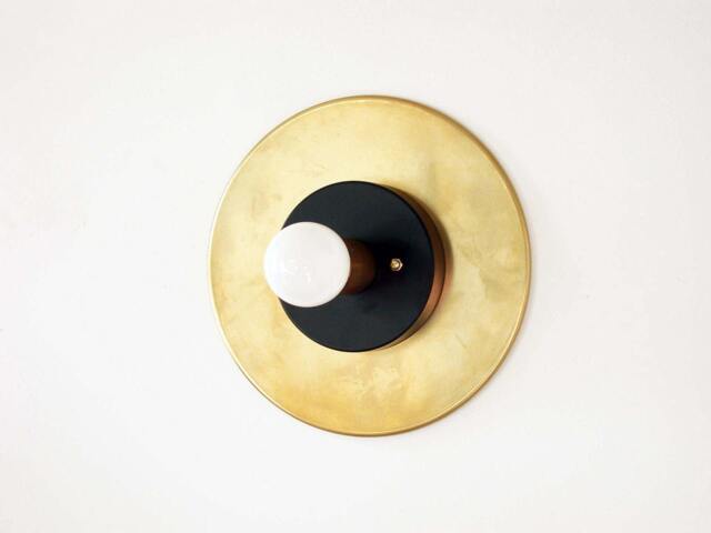 Modern Brass Wall Sconce, Black Accent Lighting, Flush Mount - image 1