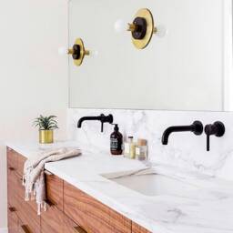 Modern Brass Wall Sconce, Black Accent Lighting, Flush Mount - thumbnail 3