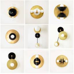 Modern Brass Wall Sconce, Black Accent Lighting, Flush Mount - thumbnail 4