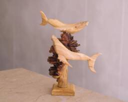 Wooden Whale Statue, Couple, Hand Carved, Humpback Sculpture, Animal Figurine, Wood Carving, Anniversary Gift, Room Decor, Art Objects - thumbnail 1
