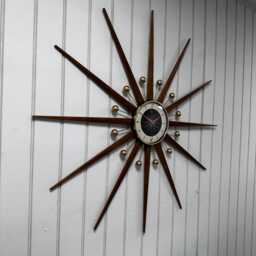 Large Teak Starburst Wall Clock, Mid Century Modern Atomic Design, Turquoise Face - thumbnail 2