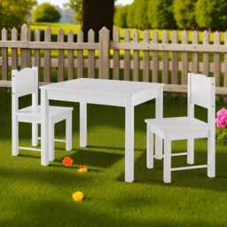 Kids White Wooden Table & Chair Set Toddler Furniture, Ages 3-8 - thumbnail 3