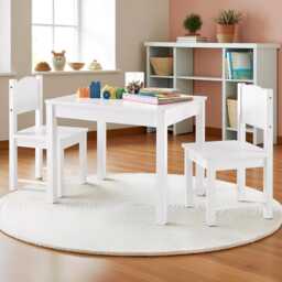 Kids White Wooden Table & Chair Set Toddler Furniture, Ages 3-8 - thumbnail 1