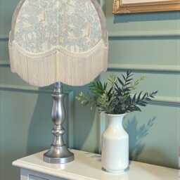 Handmade William Morris Scalloped Dome Lampshade Blue Golden Lily Pool Fabric With Cream Fringe - thumbnail 2