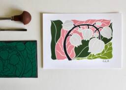 Linocut Lily Of The Valley Flower Art Print - Colourful Wall/A5 On Cotton Paper Spring Linocut Artwork - thumbnail 1