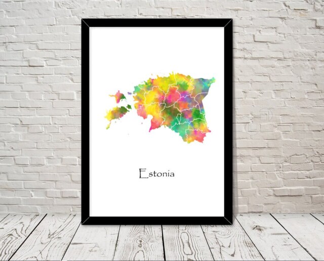 Estonia Print Watercolour Illustration Map Art Abstract Home Decor Giclee Office Wall Room