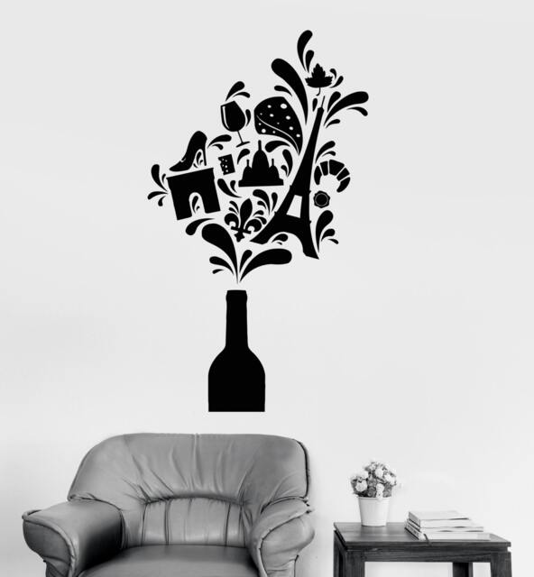 Wall Vinyl Decal Wine Vine Paris Travel Vacation Decor 2378Di - image 1
