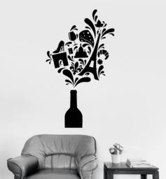 Wall Vinyl Decal Wine Vine Paris Travel Vacation Decor 2378Di - thumbnail 1