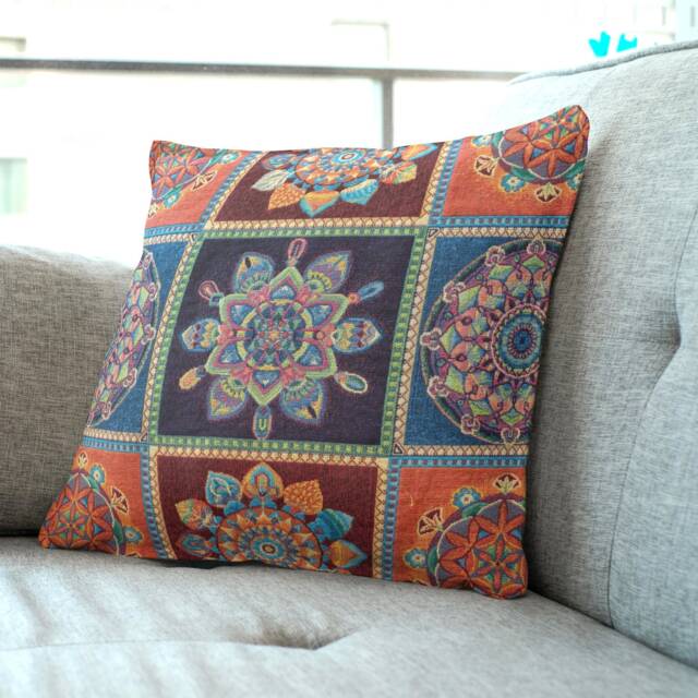 "Large Moroccan Cushion Covers - Multicoloured Tiled Tapestry Ethnic Decor 18""/20" - image 1