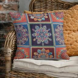 "Large Moroccan Cushion Covers - Multicoloured Tiled Tapestry Ethnic Decor 18""/20" - thumbnail 3