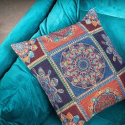 "Large Moroccan Cushion Covers - Multicoloured Tiled Tapestry Ethnic Decor 18""/20" - thumbnail 2