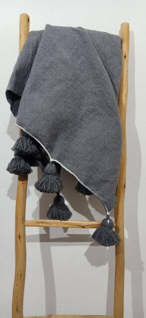 Moroccan Blankets, Pom Blanket, Woven Throws Blanket, Tassels Blanket, Cotton Bed Spread, King Cover - image 1