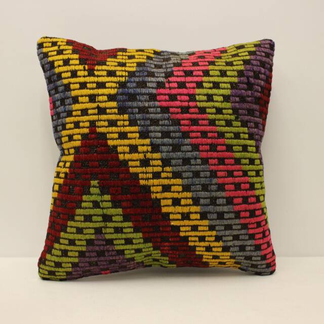 Vintage Kilim Pillow Cover, Boho Throw Pillow, 18x18 Wool Cushion - image 1