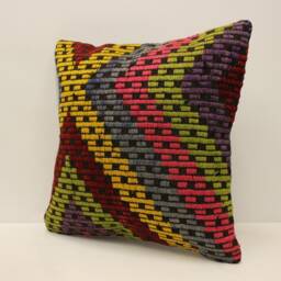 Vintage Kilim Pillow Cover, Boho Throw Pillow, 18x18 Wool Cushion - thumbnail 3