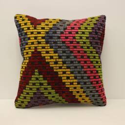 Vintage Kilim Pillow Cover, Boho Throw Pillow, 18x18 Wool Cushion - thumbnail 1