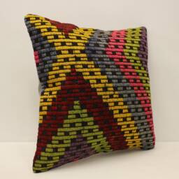 Vintage Kilim Pillow Cover, Boho Throw Pillow, 18x18 Wool Cushion - thumbnail 2
