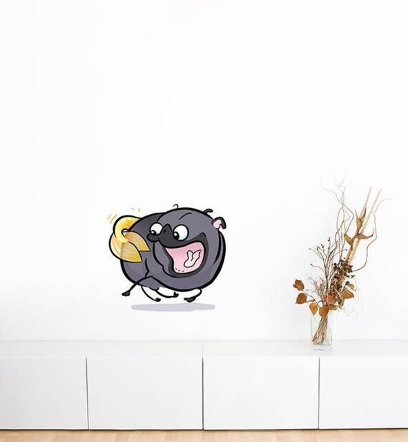 Pug Mermaid Tail Chaser Black Wall Sticker Decal - Dogs & Pets Stickers, Art, Decals, Kids Animals Decals