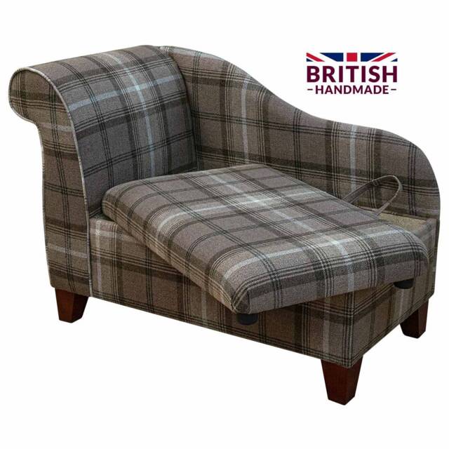 Handmade Tartan Storage Chaise Longue Sophie Check Chocolate Fabric - image 1
