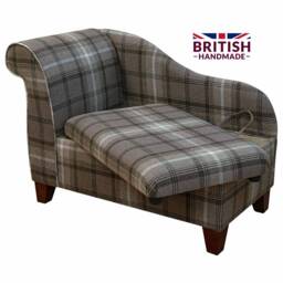 Handmade Tartan Storage Chaise Longue Sophie Check Chocolate Fabric
