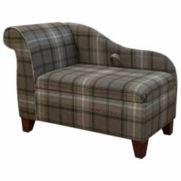 Handmade Tartan Storage Chaise Longue Sophie Check Chocolate Fabric - thumbnail 2