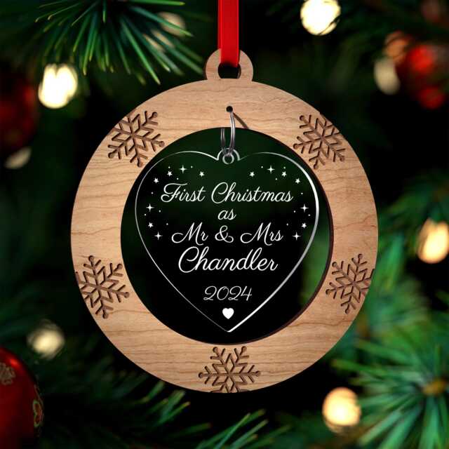 Personalised First Christmas As Mr & Mrs Decoration Ornament - 1st Married & Wedding Gifts With Red Bag - image 1